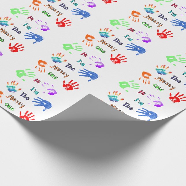 Hi I'm The Messy One - Paint Handprints Wrapping Paper (Corner)