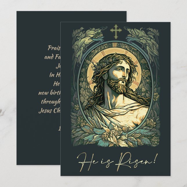 Hi is Risen! Art Nouveau Jesus Painting Easter Holiday Card (Front/Back)