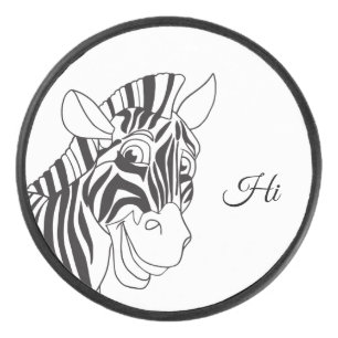 "Hi" Lettering Lovely Zebra Black & White colour Hockey Puck