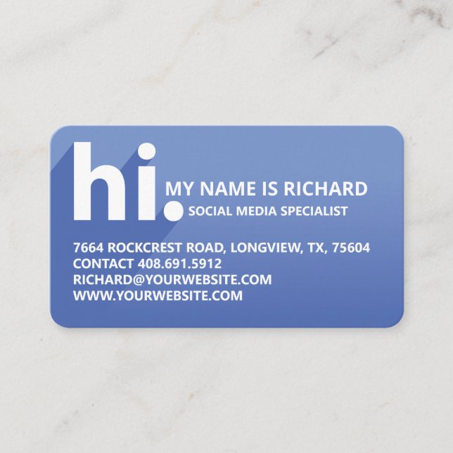 Hi My Name is Bold Diagonal Shadow Blue Gradient Business Card (Front)