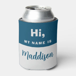 Hi my name is - personalised Navy Blue Grey  Can Cooler