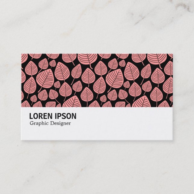 Hi-Phi - 0386 - Leaves - Soft Pink on Black Business Card (Front)