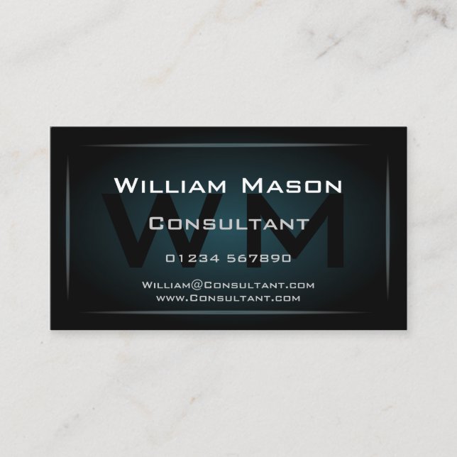 Hi-Res Blue Monogram Professional Business Card (Front)