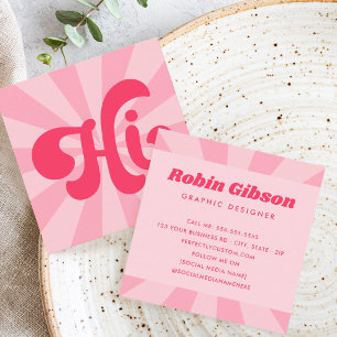 Hi retro pink or any colour sunburst square business card