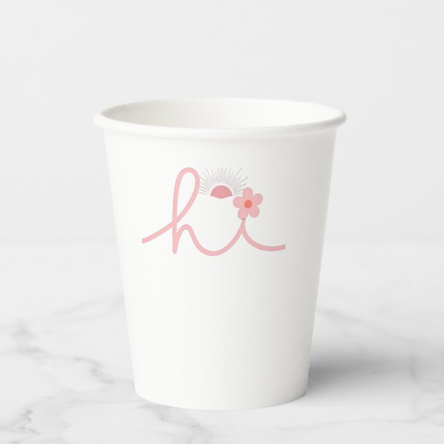 "hi" Script Mountain Sunset Design Paper Cups (Front)