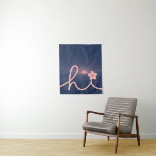 "hi" Script Mountain Sunset Design Tapestry