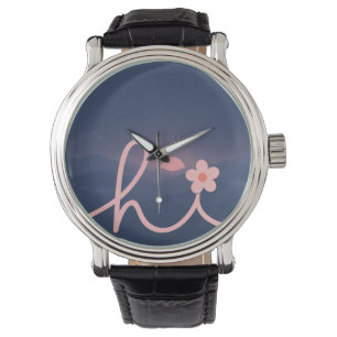 "hi" Script Mountain Sunset Design Watch