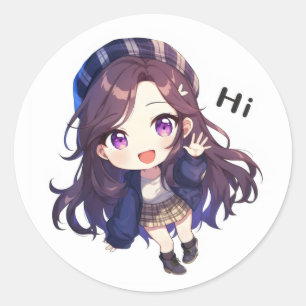 Hi Smile Anime Girl Classic Round Sticker