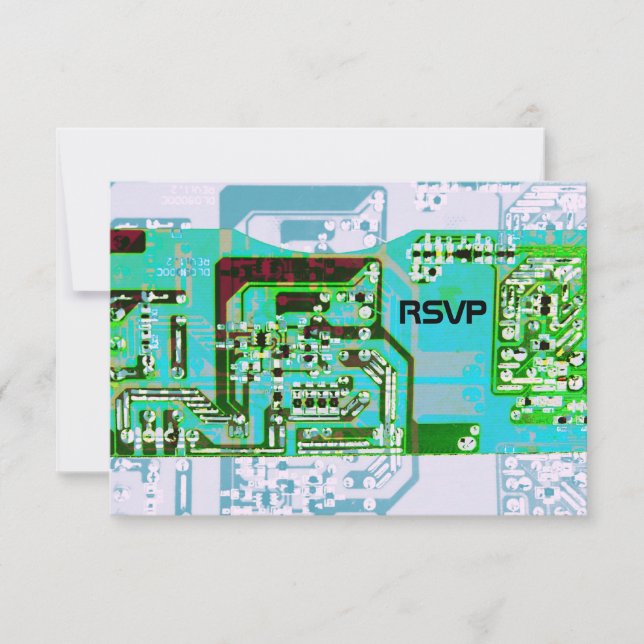 Hi-tech geek wedding RSVP card (Front)