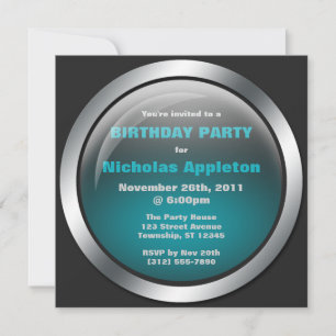 Hi-Tech Sphere Blue Birthday Party Invitations