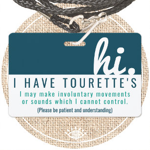 hi tourette syndrome patience pvc badge ID badge