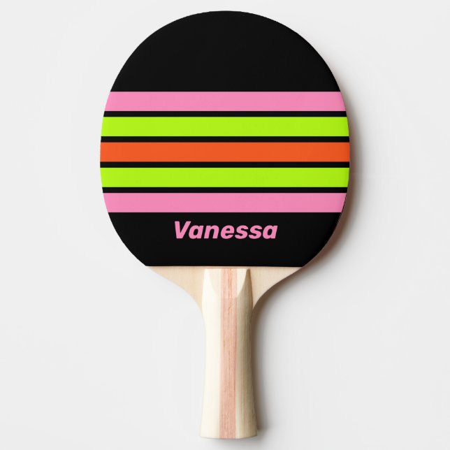 HI-VIS and Pink Across Striping with Name Ping Pong Paddle (Front)