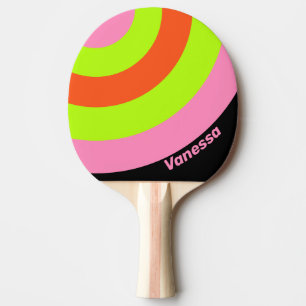 HI-VIS and Pink Circle Stripe with Name Ping Pon Pong Paddle