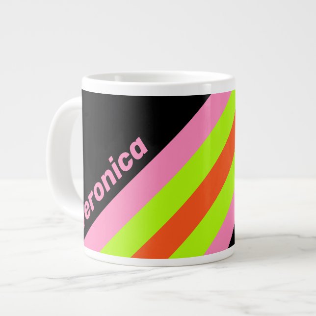HI-VIS and Pink Stripes with Name Large Coffee Mug (Front Left)