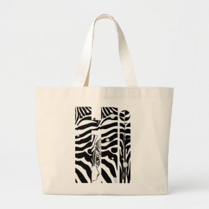 "Hi" Zebra Black/White Stripes Abstract Trendy Large Tote Bag