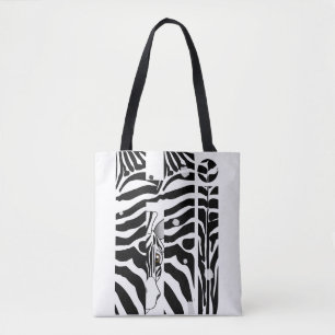"Hi" Zebra Black/White Stripes Abstract Trendy Tote Bag