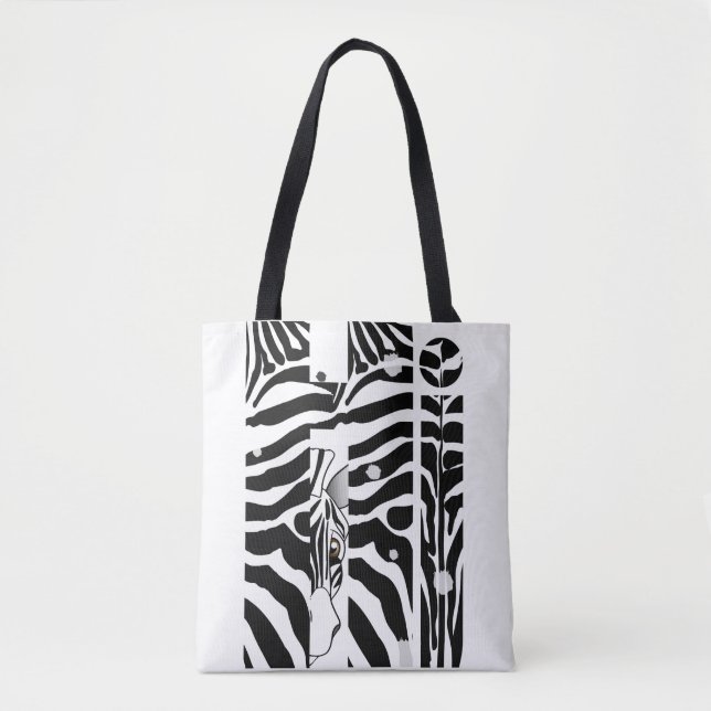 "Hi" Zebra Black/White Stripes Abstract Trendy Tote Bag (Front)