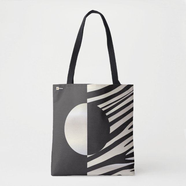 "Hi" Zebra Black/White Stripes Abstract Trendy Tote Bag (Front)