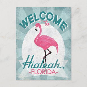 Hialeah Florida Pink Flamingo Retro Postcard
