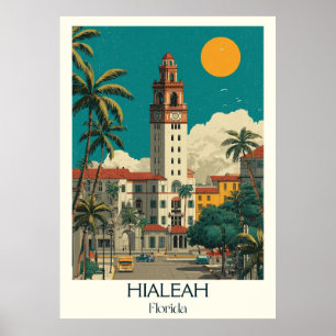 Hialeah Florida Vintage Historic City Travel Art Poster