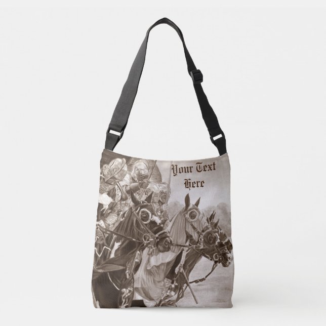 hiatoric mediaeval knights jousting on horses crossbody bag (Front)