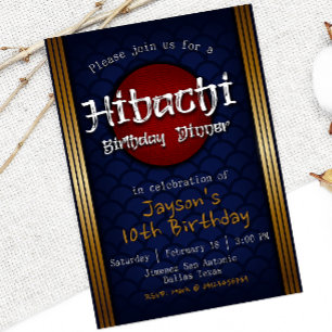 Hibachi Birthday Dinner - Blue Invitation
