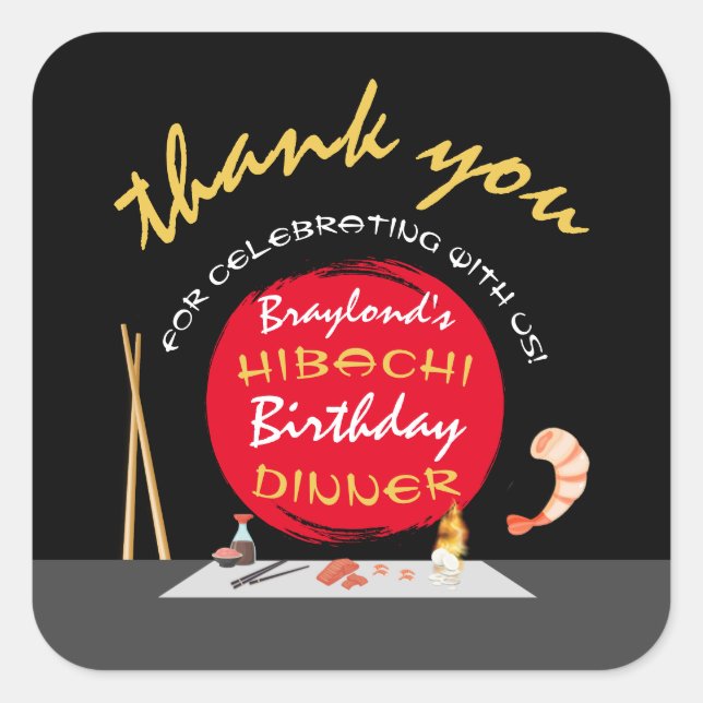 Hibachi Birthday Dinner Hibachi Party Thank You Square Sticker (Front)