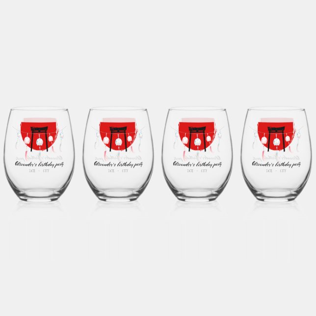 Hibachi Birthday Party Wind Chimes Furin Japanese Stemless Wine Glass (Front)