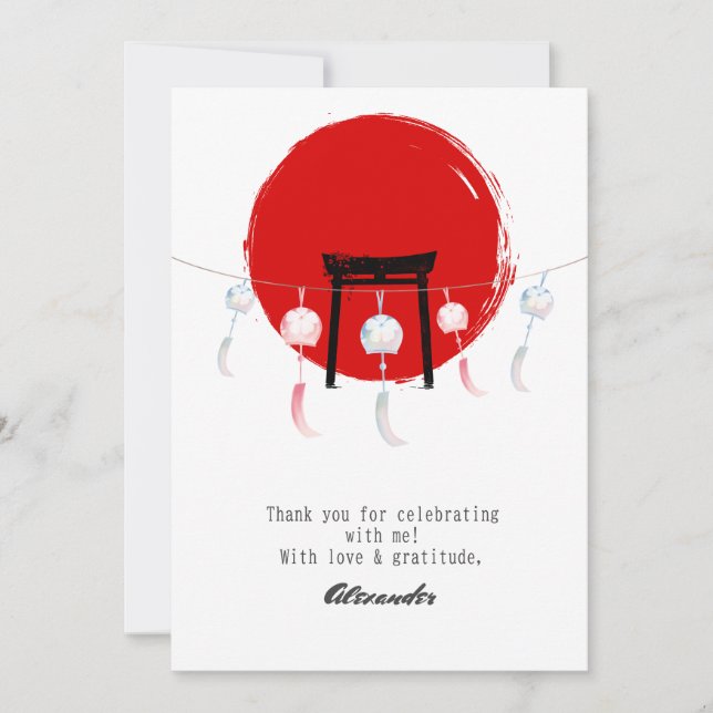 Hibachi Birthday Party Wind Chimes Furin Japanese Thank You Card (Front)