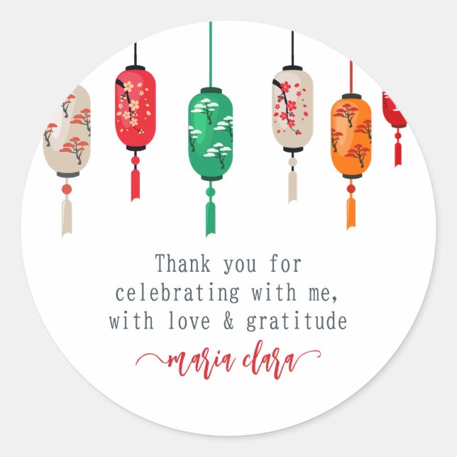 Hibachi Japanese Lanterns Chef Birthday Party Classic Round Sticker (Front)