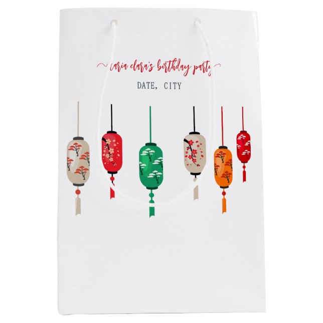 Hibachi Japanese Lanterns Chef Birthday Party Medium Gift Bag (Front)