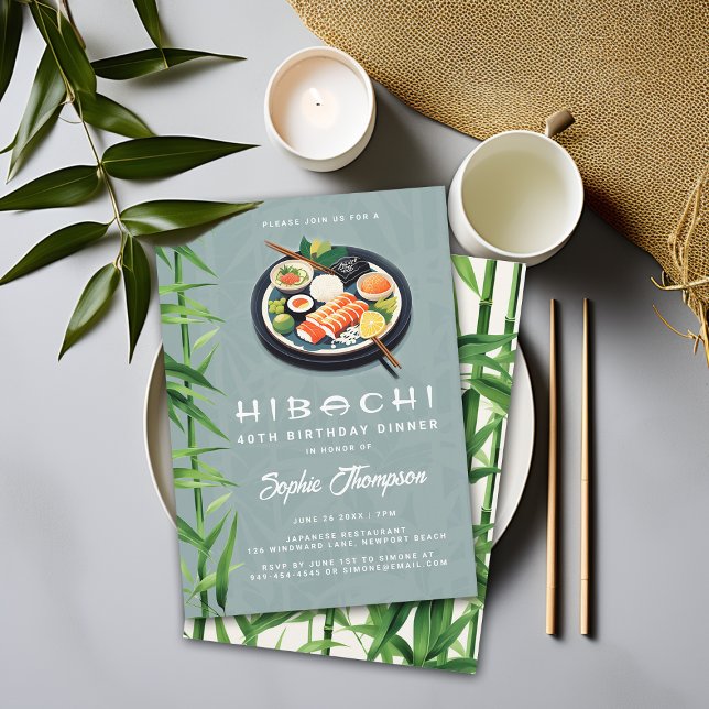 Hibachi Japanese Theme Chic Dinner Birthday Party Invitation (hibachi dinner party birthday invitation japanese theme soiree elegant modern adult any age formal)