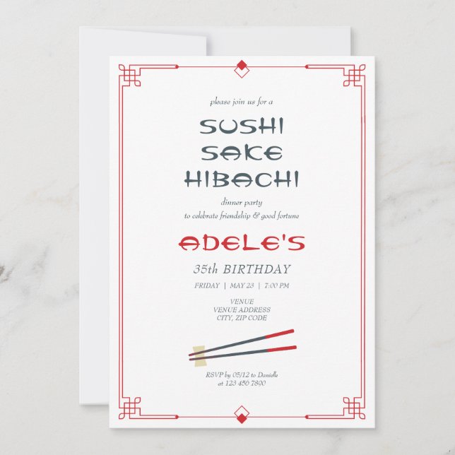 Hibachi Japanese Theme Private Chef Birthday Party Invitation (Front)
