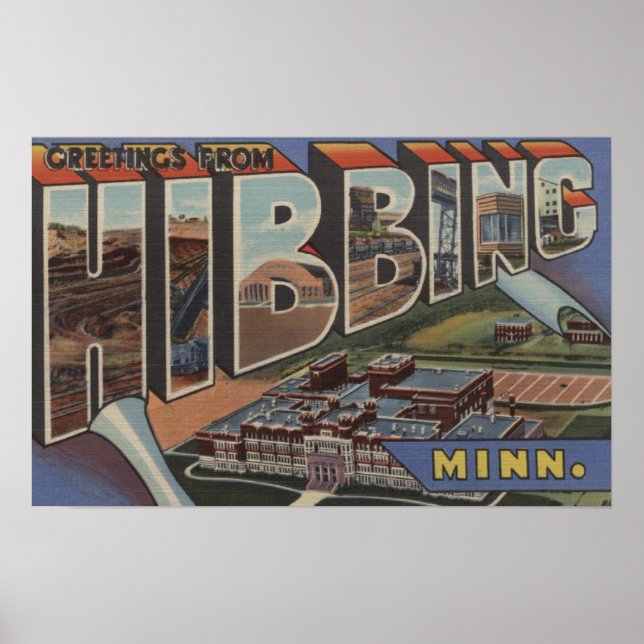 Hibbing, Minnesota - Large Letter Scenes Poster (Front)