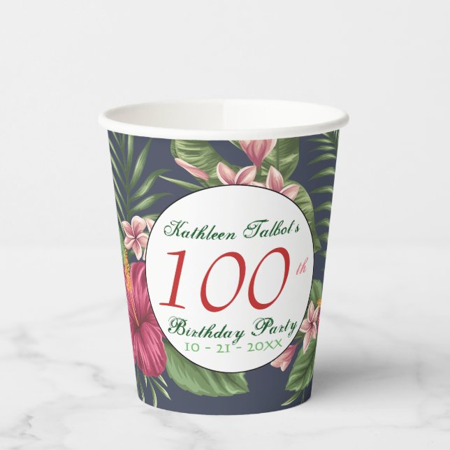 Hibiscus 100th Birthday Party Paper Cup (Left)
