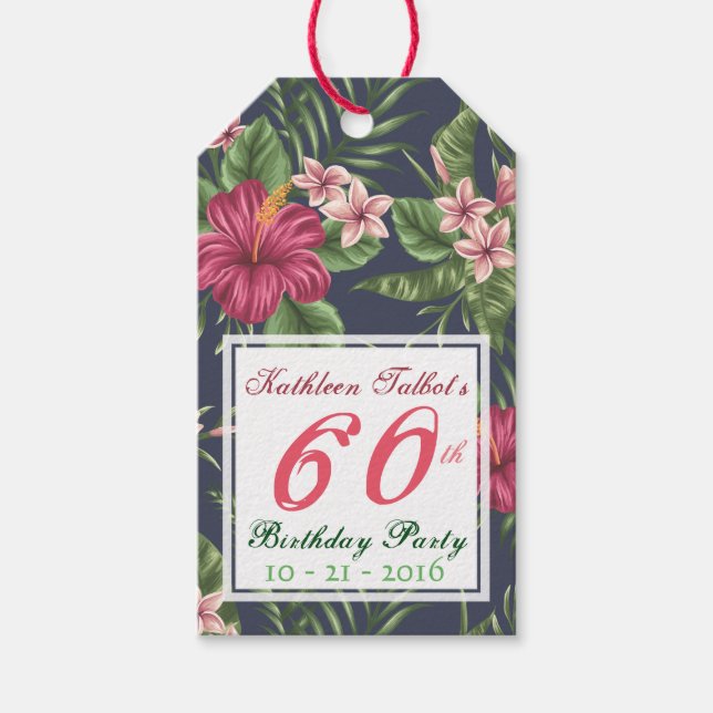 Hibiscus 60th Birthday Party Gift Tag (Front)