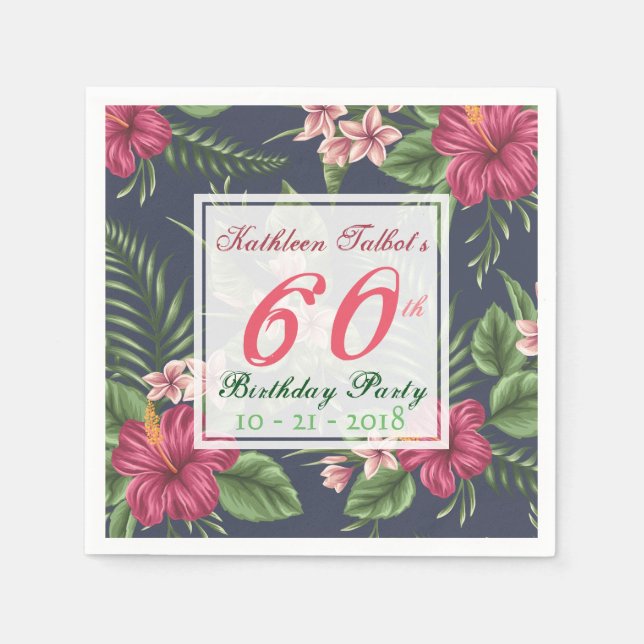 Hibiscus 60th Birthday Party Paper Napkin (Front)