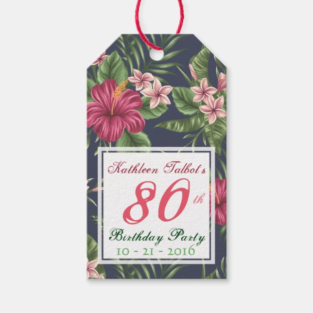 Hibiscus 80th Birthday Party Gift Tag (Front)