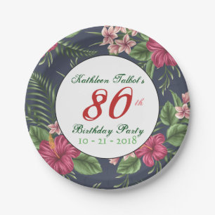 Hibiscus 80th Birthday Party Paper Plate