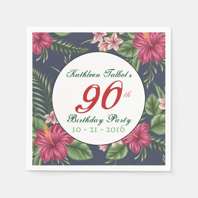 Hibiscus 90th Birthday Party Paper Napkin (Front)