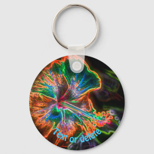 Hibiscus Abstract Art Flower Personalised Key Ring