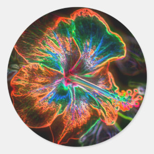 Hibiscus Abstract Flower Art Classic Round Sticker