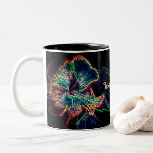 Hibiscus Abstract Flower Art Personalised Two-Tone Coffee Mug