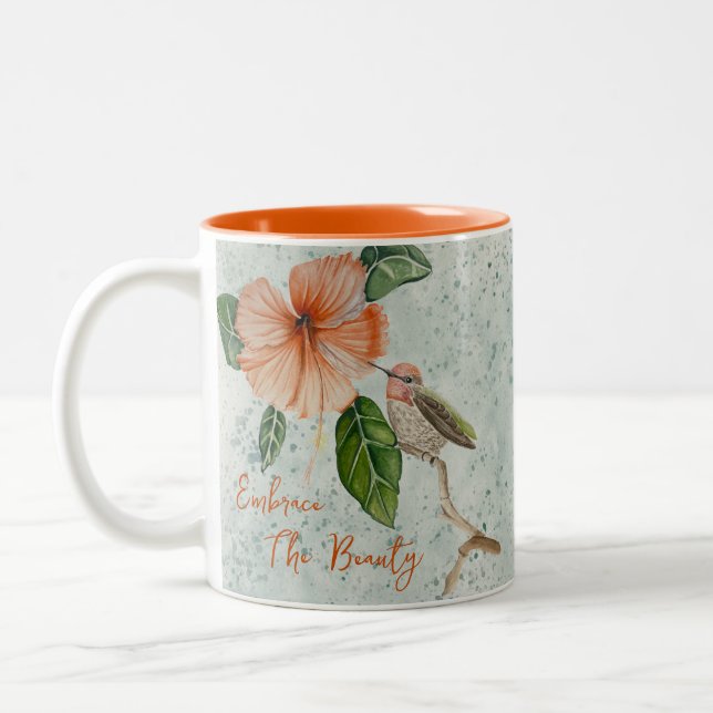 Hibiscus and Bird Embrace The Beauty Floral Mug (Left)