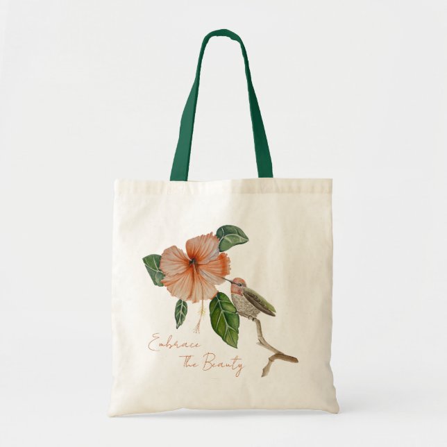 Hibiscus and Bird Embrace The Beauty Tote Bag (Front)