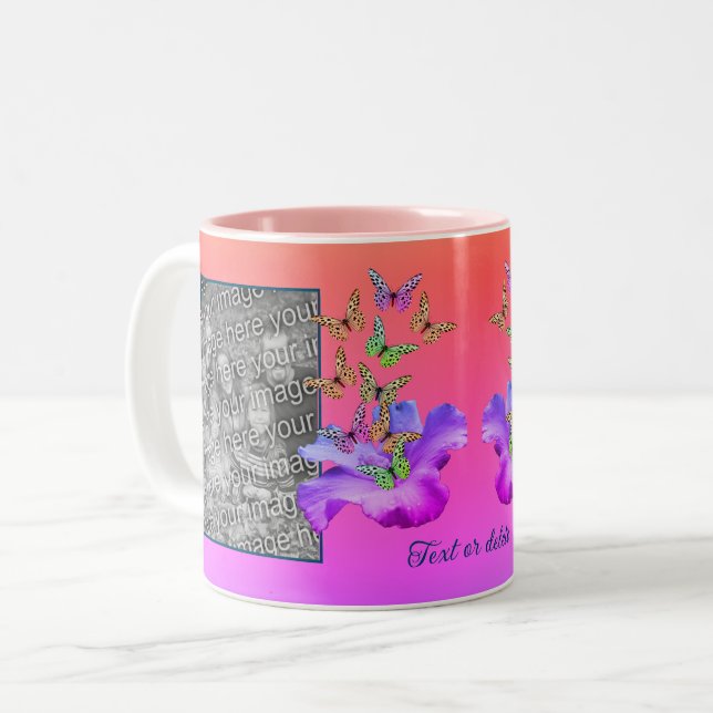 Hibiscus And Butterfly Add Your Photo Personalised Two-Tone Coffee Mug (Front Left)