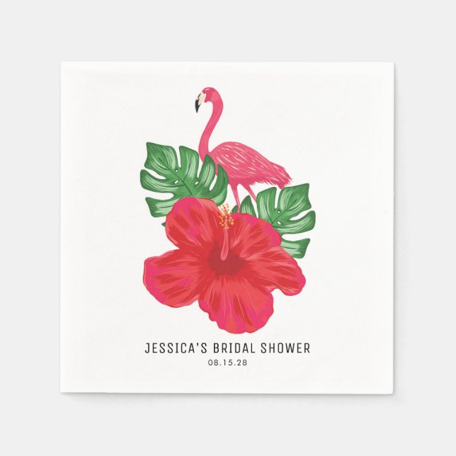 Hibiscus and Flamingo Tropical Bridal Shower Napkin (Front)
