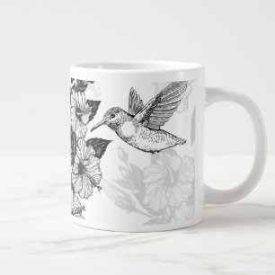 Hibiscus and hummingbird large coffee mug