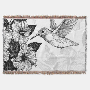 Hibiscus and hummingbird throw blanket