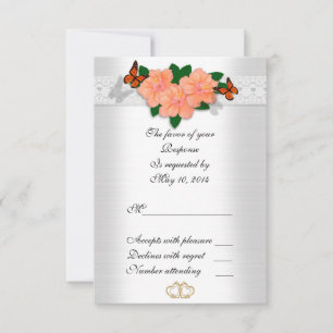 Hibiscus and lace wedding RSVP card